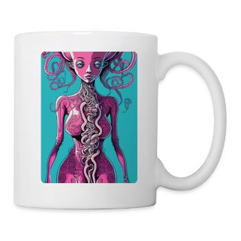 Mystisches Pink Halb Frau, Halb Oktopus - Tasse - Weiß - Rechts
