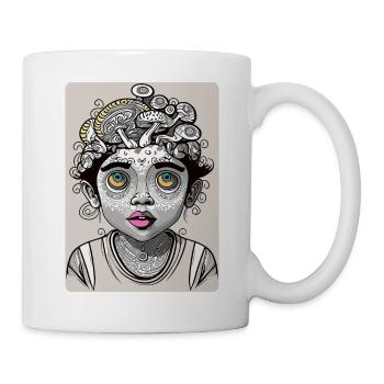 Psychedelisches mysteriöses Kind mit Pilzhaar - Tasse - Weiß - Rechts