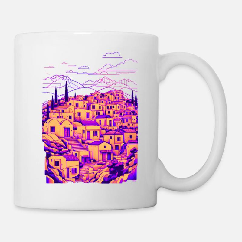 Minimalistisches griechisches Dorf - Tasse - Weiß