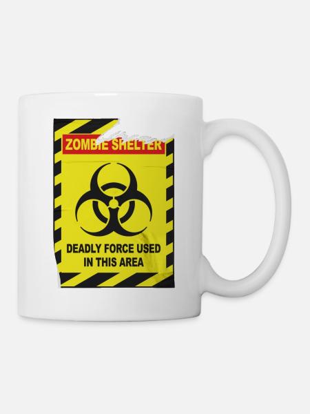 Retro Warning Sign Zombie Shelter - Mug - white