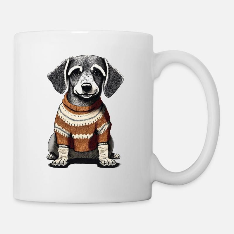 Hund mit Pullover - Tasse - Weiß