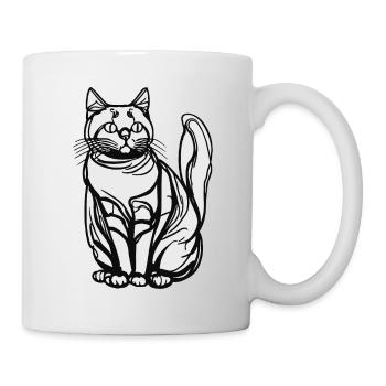 Einzeilige sitzende Katze - Tasse - Weiß - Rechts