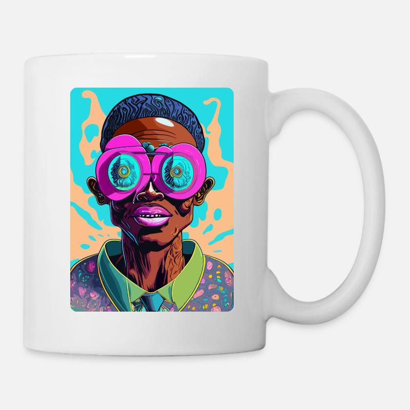 Flashy Afro Man with Glasses - Mug - white