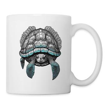 Schablonenfarbige alte Meeresschildkröte - Tasse - Weiß - Rechts