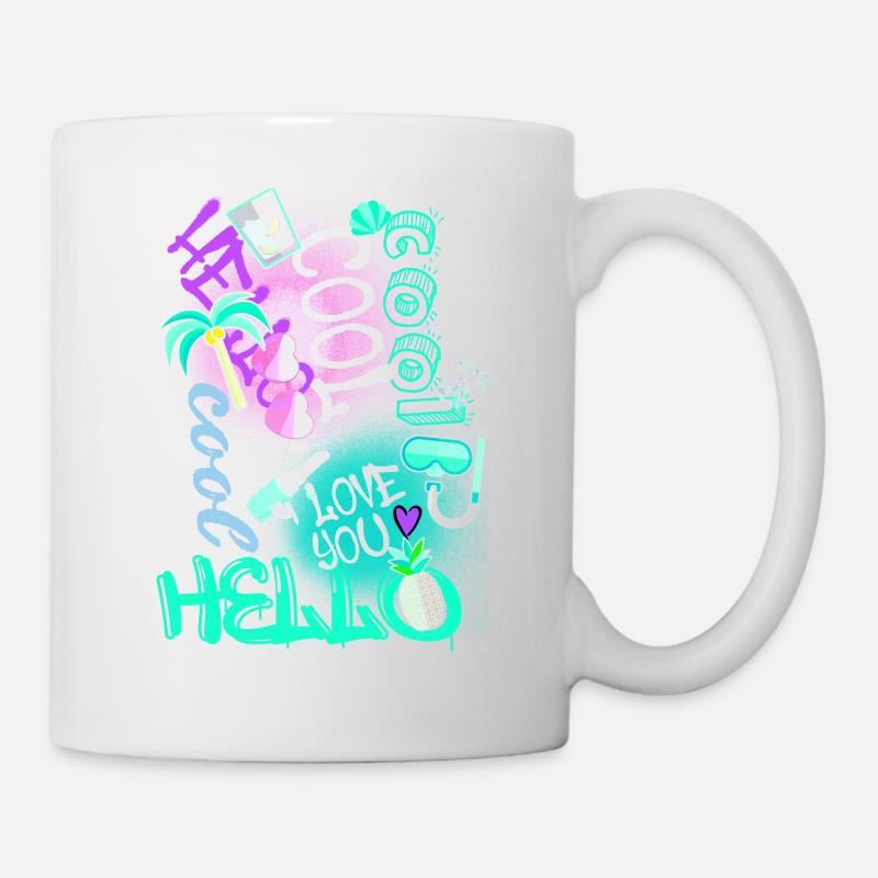Kollage, Graffiti, Schrift, Sommer,sonnenbrille - Tasse - Weiß