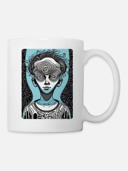 Mysteriöses und verrücktes Kindergesicht mit Schwarz und Blau - Tasse - Weiß