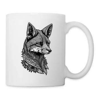 Black and White Thoughtful Fox Face - Mug - white - Right