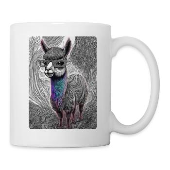 Schwarz-weißes Lama mit Brille - Tasse - Weiß - Rechts