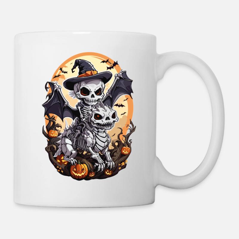 Skelett reitet Drachen - Tasse - Weiß