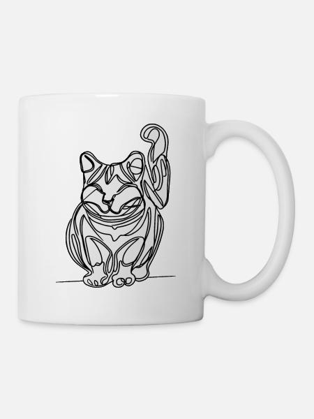 Einzeilige sitzende Katze - Tasse - Weiß
