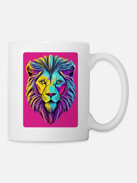 Funky und psychedelisches Löwengesicht - Tasse - Weiß