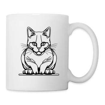Einzeilige sitzende Katze - Tasse - Weiß - Rechts