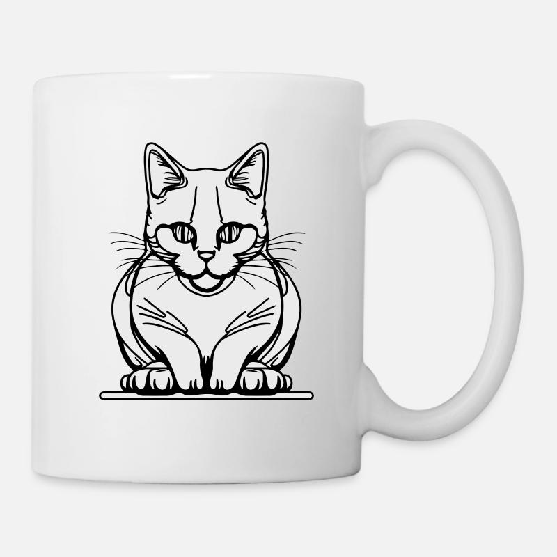 Einzeilige sitzende Katze - Tasse - Weiß