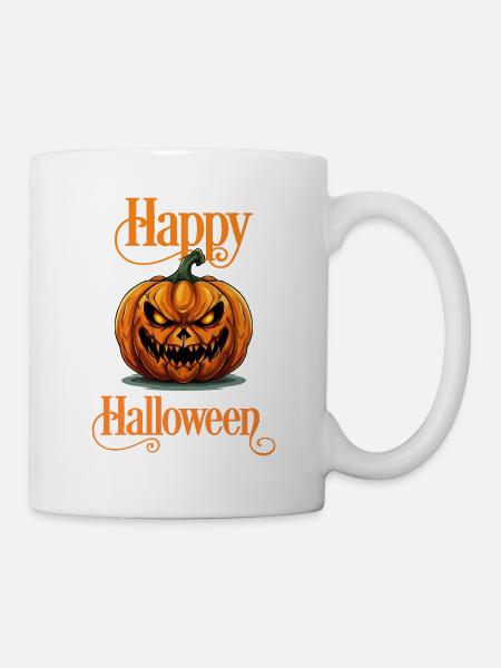 Happy Halloween Kürbis Kopf Gruselig Gespenstisch - Tasse - Weiß