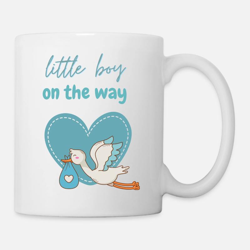 Little boy on the way mit Storch 2 - Tasse - Weiß