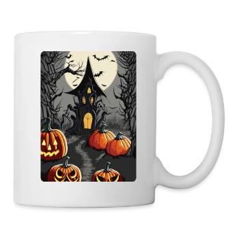 Scary Castle with Bats and Halloween Pumpkins - Mug - white - Right