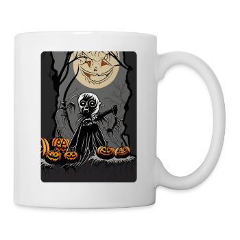 Enfant effrayant et mystérieux jouant avec des citrouilles - Mug blanc - blanc - Droite