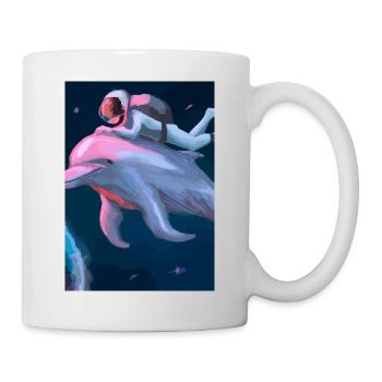 Astronaut reitet auf einem Delphin im Weltraum - Tasse - Weiß - Rechts
