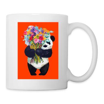 Panda mit Blumenstrauß - Tasse - Weiß - Rechts