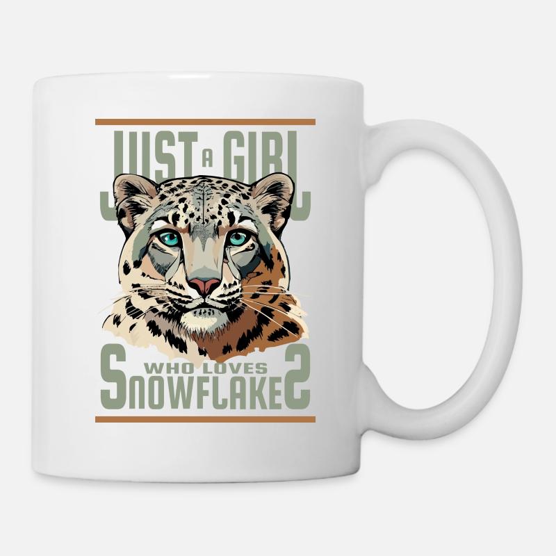 Nur ein Mädchen, das Schneeflocken liebt, Schneeleopard - Tasse - Weiß
