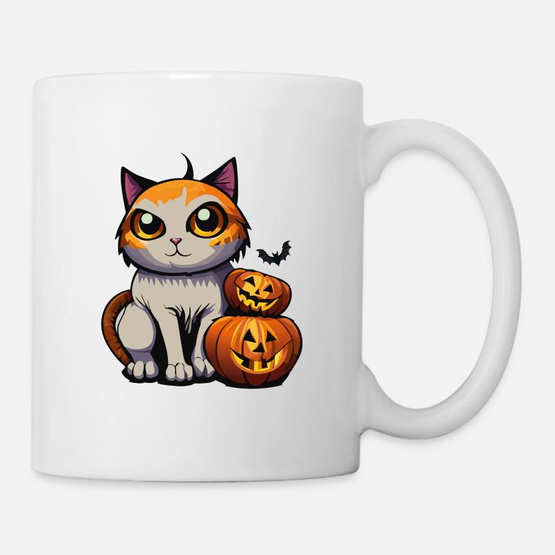 Chat grincheux d’Halloween et citrouille hantée - Mug blanc - blanc