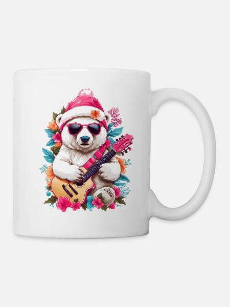 Süßer Eisbär mit Gitarre - Tasse - Weiß