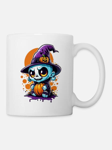 Halloween - Monster mit Hexenhut - Tasse - Weiß