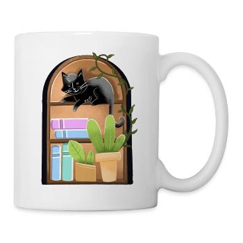 Cat on a dome shaped Bookshelf with plants - Mug - white - Right