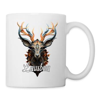 Hirsch Lausbua Krafttier für das Dorffest. Jäger - Tasse - Weiß - Rechts