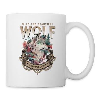 Wolf Wolfskopf Natur Wildnis Abenteuer Wald Kunst - Tasse - Weiß - Rechts