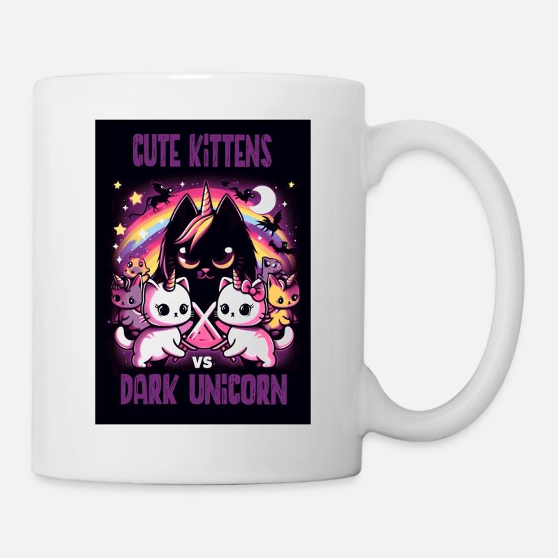 Niedliche Kätzchen vs dunkles Einhorn - Tasse - Weiß