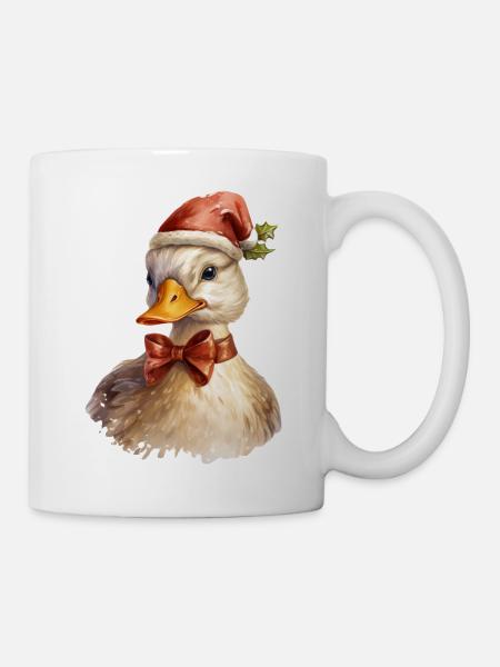Canard avec bonnet de Noel, t shirt, mug - Mug blanc - blanc