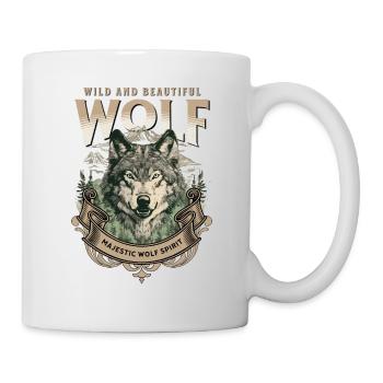 Wolf Wolfskopf Natur Wildnis Abenteuer Wald Kunst - Tasse - Weiß - Rechts