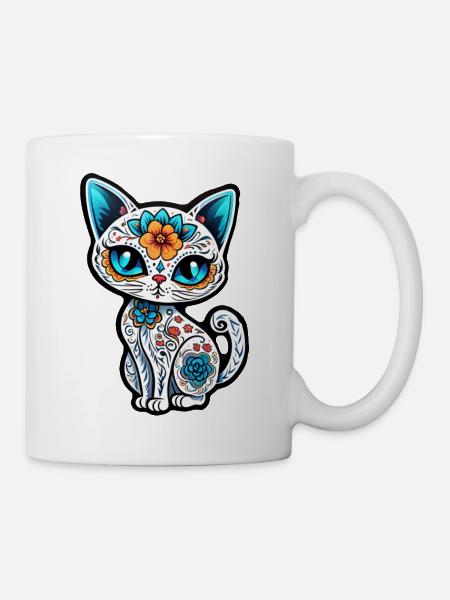 Katze Mexiko - Dia de los Muertos - Tasse - Weiß