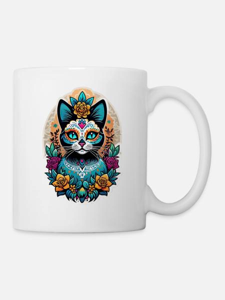 Katze Mexiko - Dia de los Muertos - Tasse - Weiß