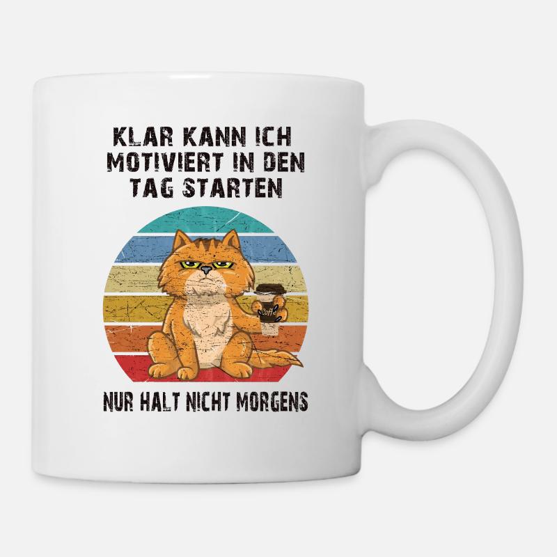 Motivation Matin Café Humour Chat - Mug blanc - blanc