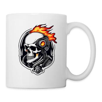 Motorrad im Retro-Stil - Totenkopf und Skelett - Tasse - Weiß - Rechts