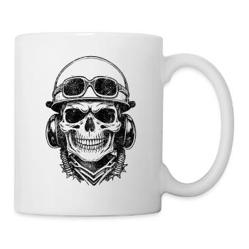 Motorrad im Retro-Stil - Totenkopf und Skelett - Tasse - Weiß - Rechts