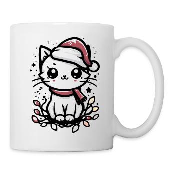 Cute Christmas Cat Santa Hat Christmas Lights - Mug - white - Right