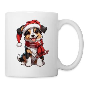 Hund mit Weihnachtsmütze - Tasse - Weiß - Rechts