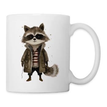 Cityscape Raccoon: Charmantes Banditen-T-Shirt - Tasse - Weiß - Rechts
