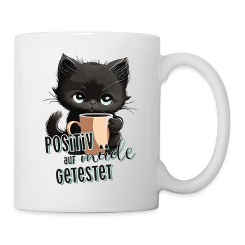 Testé positif sur une tasse à café pour chat fatigué - Mug blanc - blanc - Droite