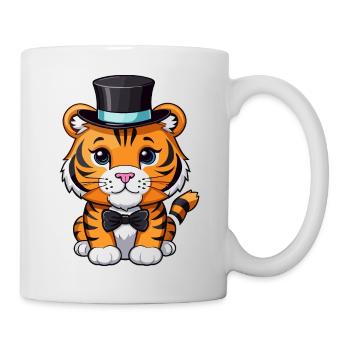 Tiger with a hat and bow tie - Mug - white - Right