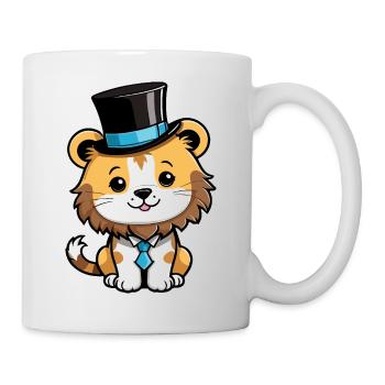 Lion mignon avec un chapeau et une cravate - Mug blanc - blanc - Droite