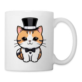 Niedliche Katze mit Hut und Fliege - Tasse - Weiß - Rechts