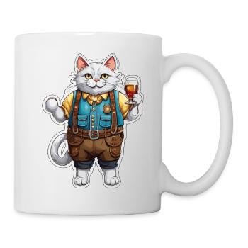 Lederhose / Tier / Tracht / Tradition / Katze - Tasse - Weiß - Rechts