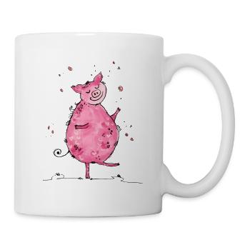 Tanzendes Glücksschwein - Tasse - Weiß - Rechts