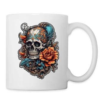 Skull / Totenkopf / Skelett / Gothic / Tattoo - Tasse - Weiß - Rechts