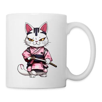 Samurai Katze & Kirschblüten #2 - Tasse - Weiß - Rechts