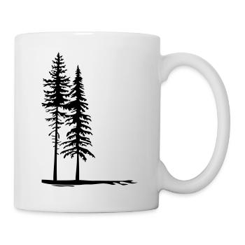 Silhouettes de deux grands arbres dans la forêt - Mug blanc - blanc - Droite